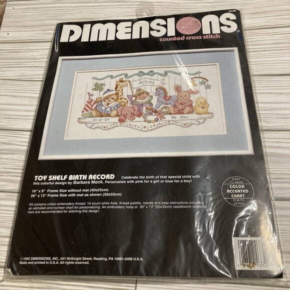 New Dimensions Toy Shelf Birth Record Baby Counted Cross Stitch Kit 1992 #3729 - Picture 1 of 3